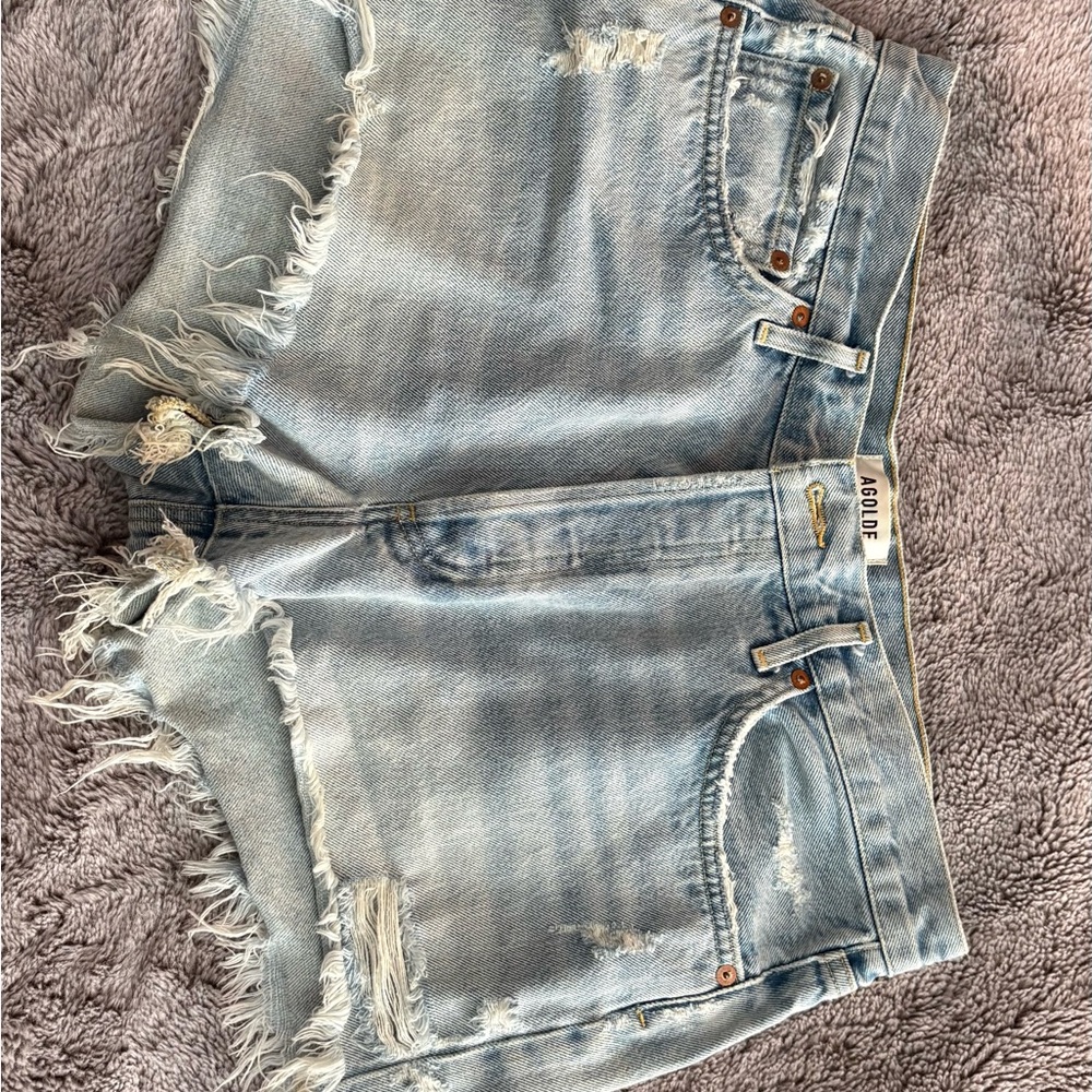 AGOLDE Light Blue Distressed Denim Shorts
